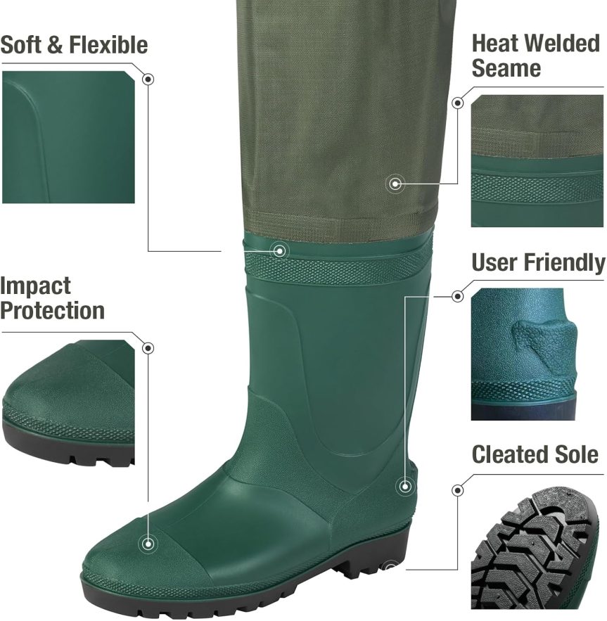 Hip Waders Waterproof Hip Boots Cleated 2-Ply Nylon/PVC Fishing Hip Wader - Image 3